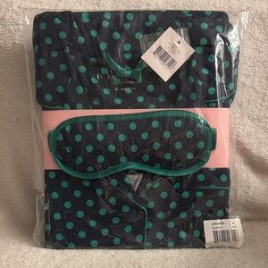 kate spade Navy and Teal Polka Dot Pajama Set with Sleep Mask